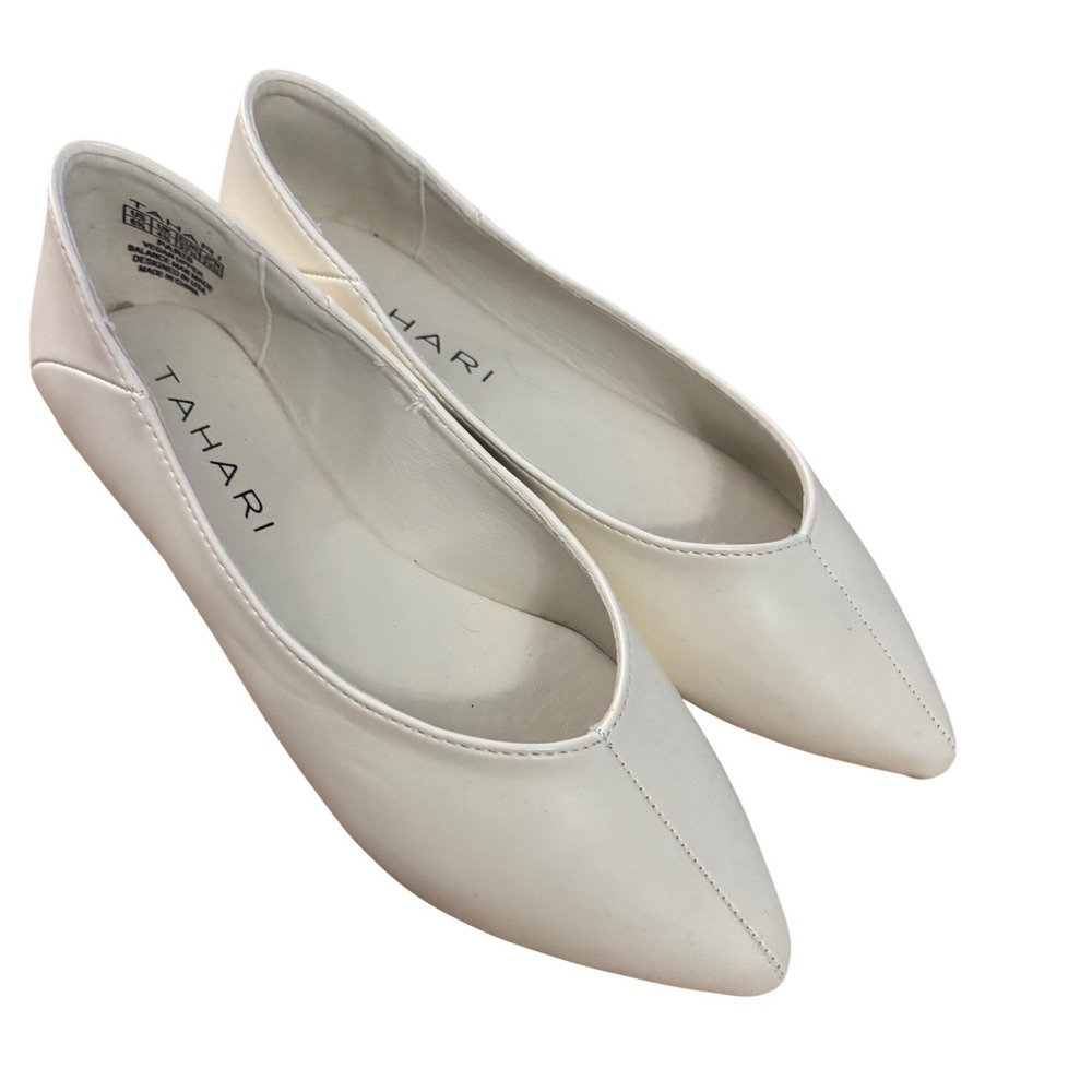 Tahari Flats 6.5 Paris Off White Pointed Toe Vegan Leather Ballet Shoes